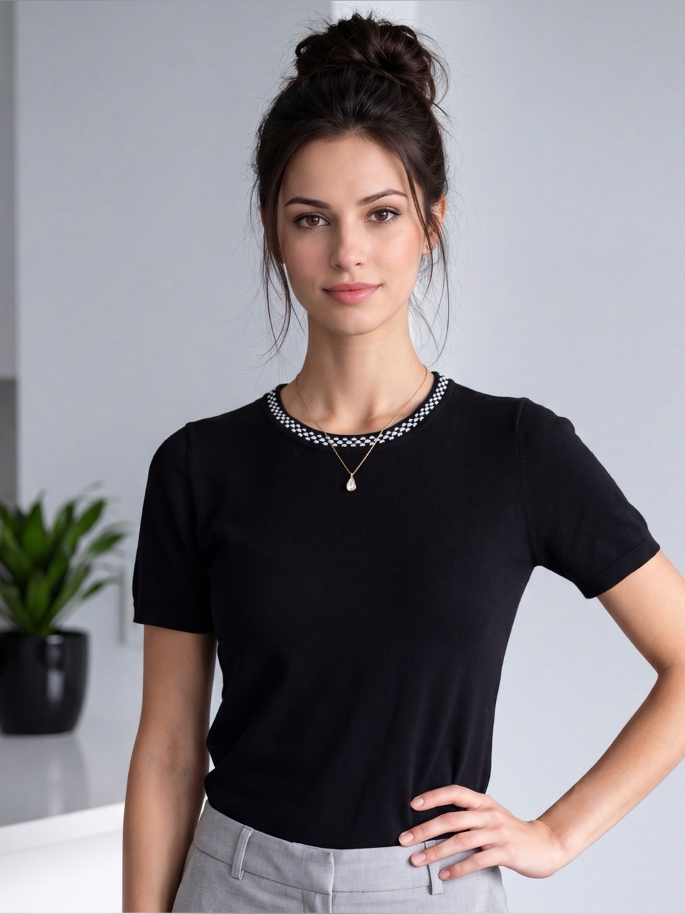 Classic Tee by Karl Lagerfeld Black Sweater Embellished Collar size LG